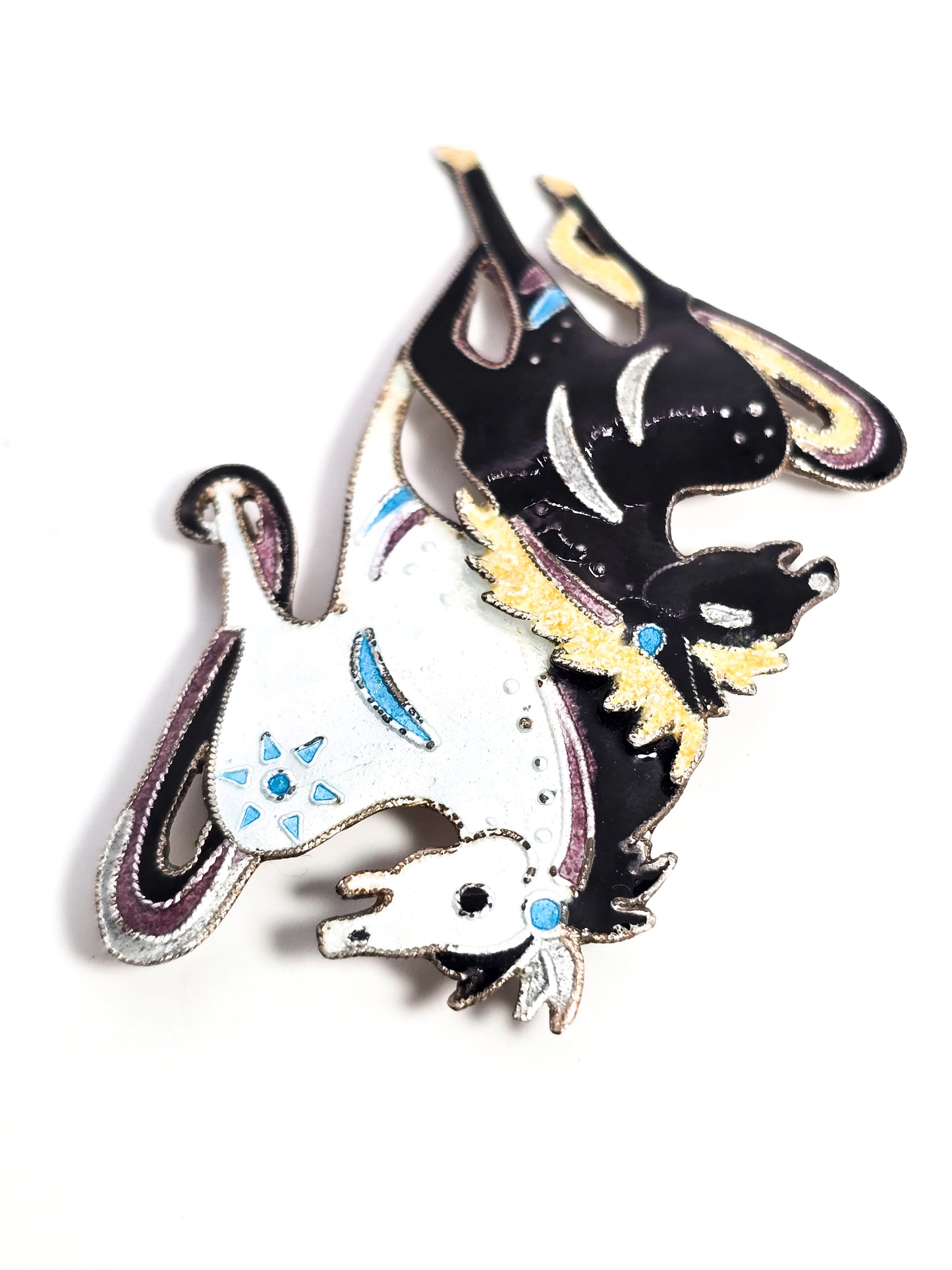 Zarah black and white stallion double horse enamel sterling silver signed brooch