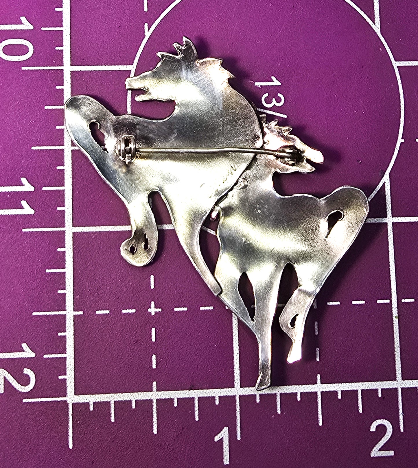 Zarah black and white stallion double horse enamel sterling silver signed brooch