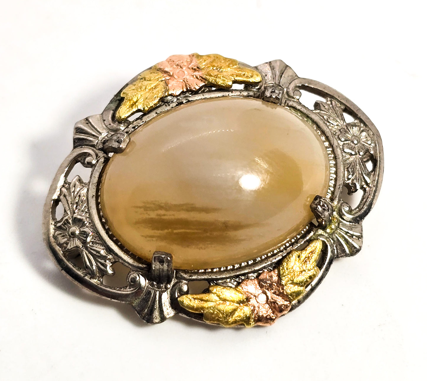 Black Hills Gold L.S. Peterson vintage sterling silver Agate gold accent brooch