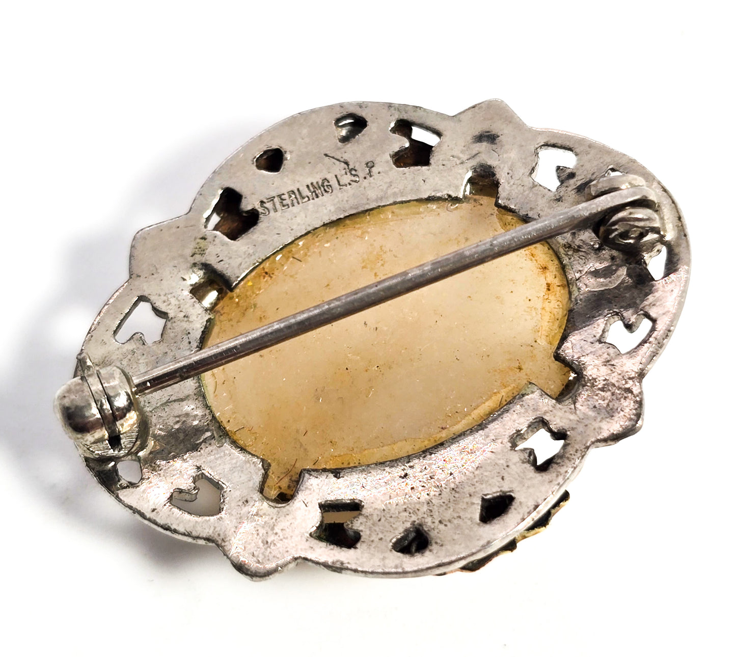 Black Hills Gold L.S. Peterson vintage sterling silver Agate gold accent brooch