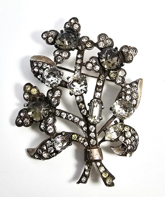 Eisenberg Original Art Deco early signed antique sterling silver large flower brooch