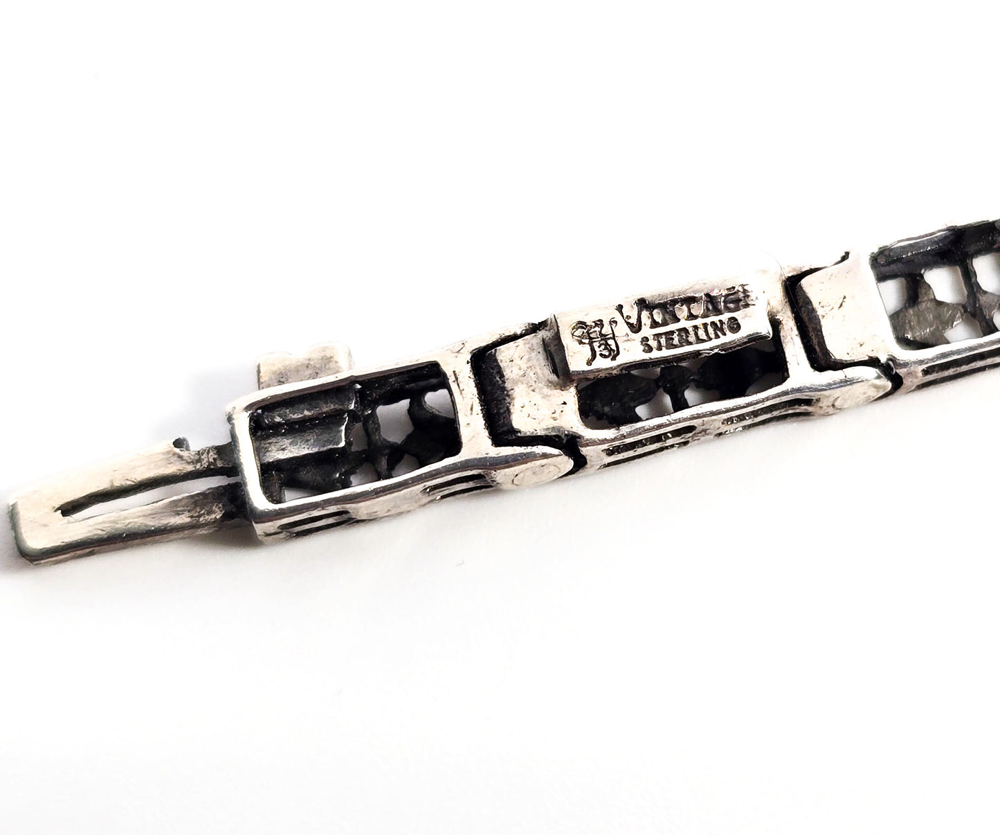 Art Deco style filigree Coffin Amethyst Diamond Vintage brand sterling silver bracelet