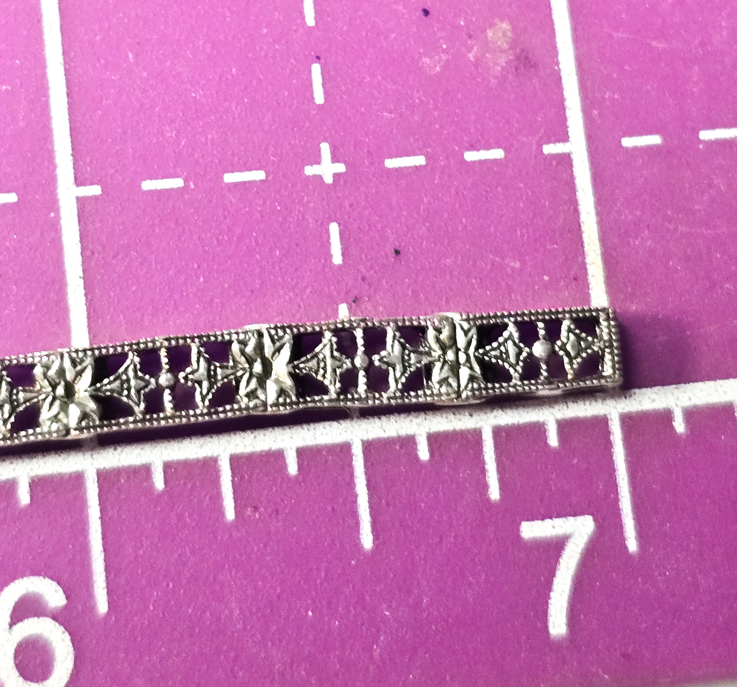 Art Deco style filigree Coffin Amethyst Diamond Vintage brand sterling silver bracelet