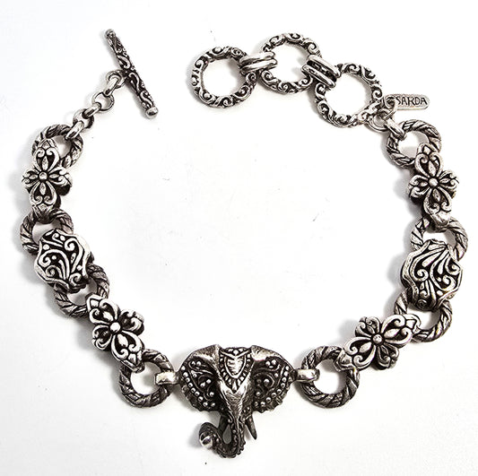 Sarda Sterling Silver Elephant Chain and Link signed bangle bracelet