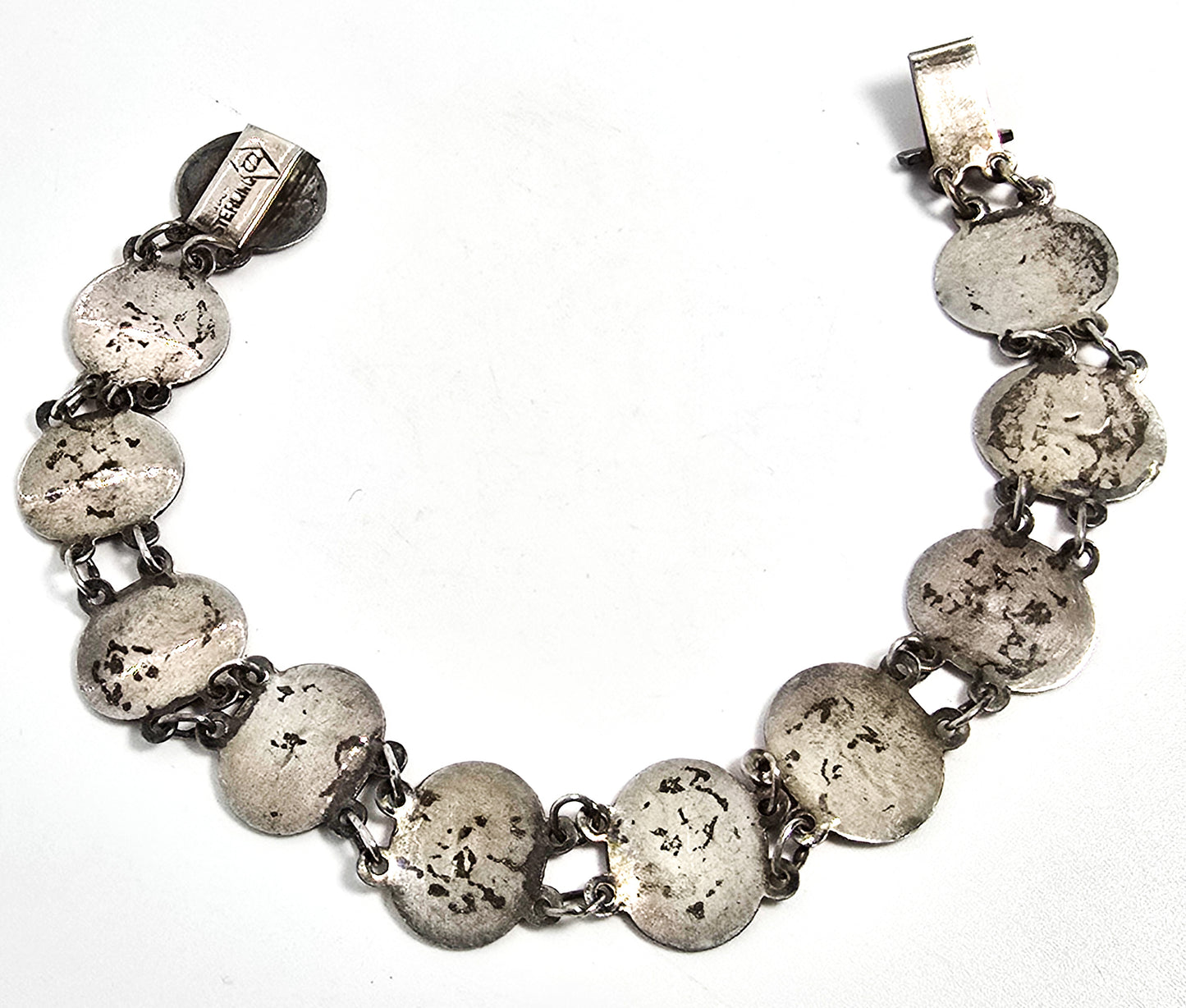 Siam Black Nielloware enamel oval goddess vintage sterling silver bracelet