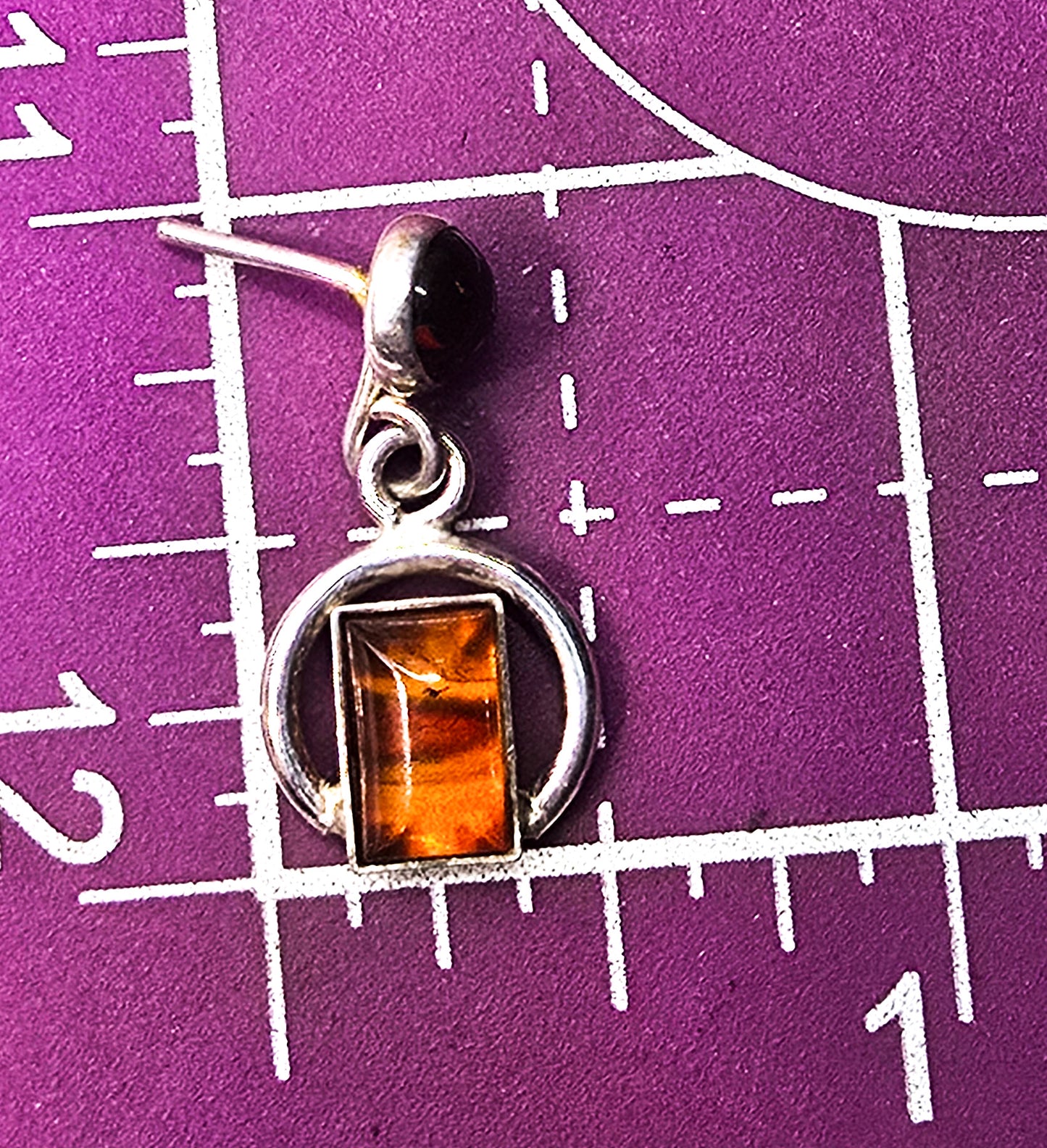 Modernist abstract cognac Baltic Amber drop vintage sterling silver post earrings