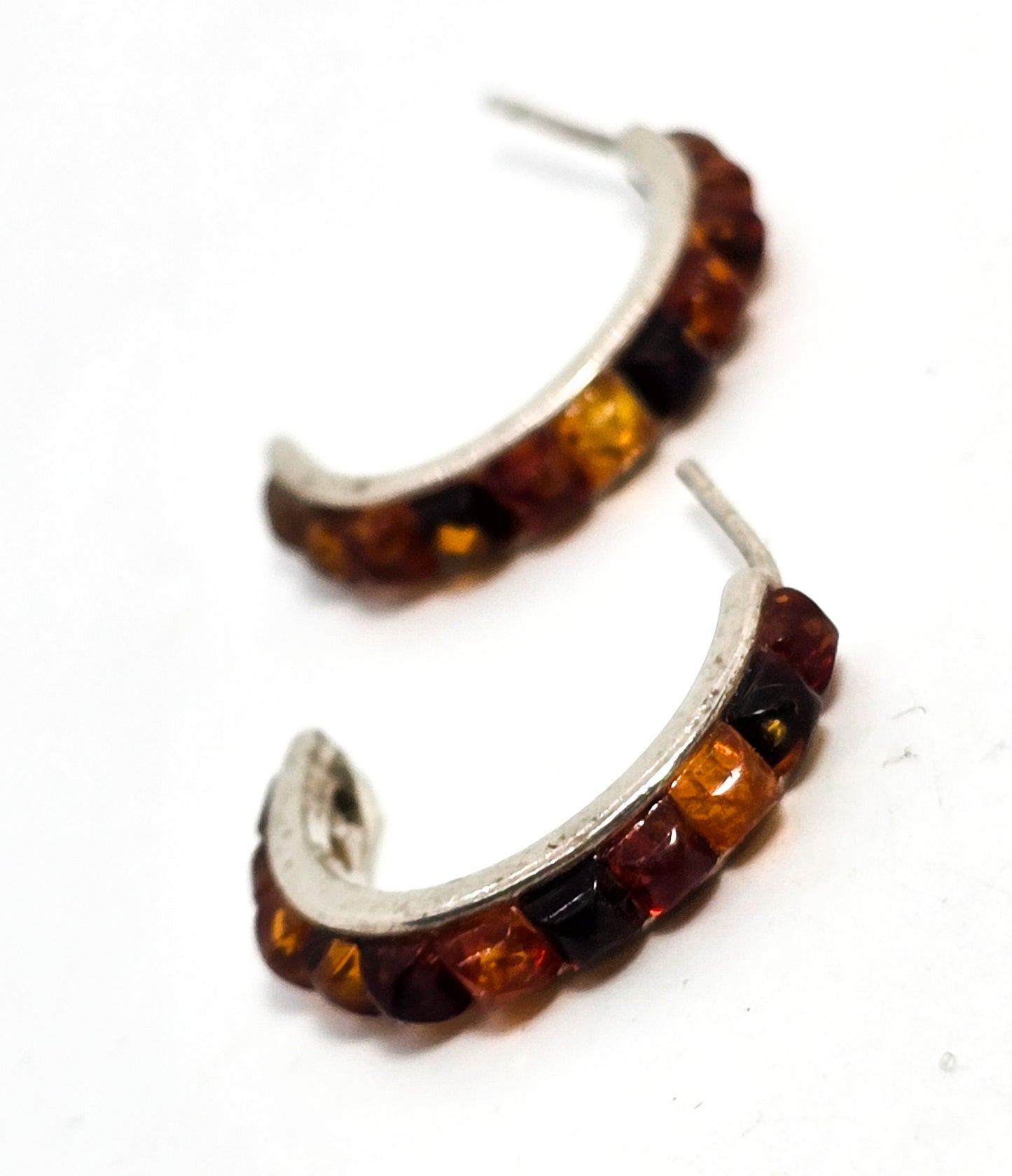 Polish Baltic amber dot sterling silver hoop V8 Poland amber post earrings