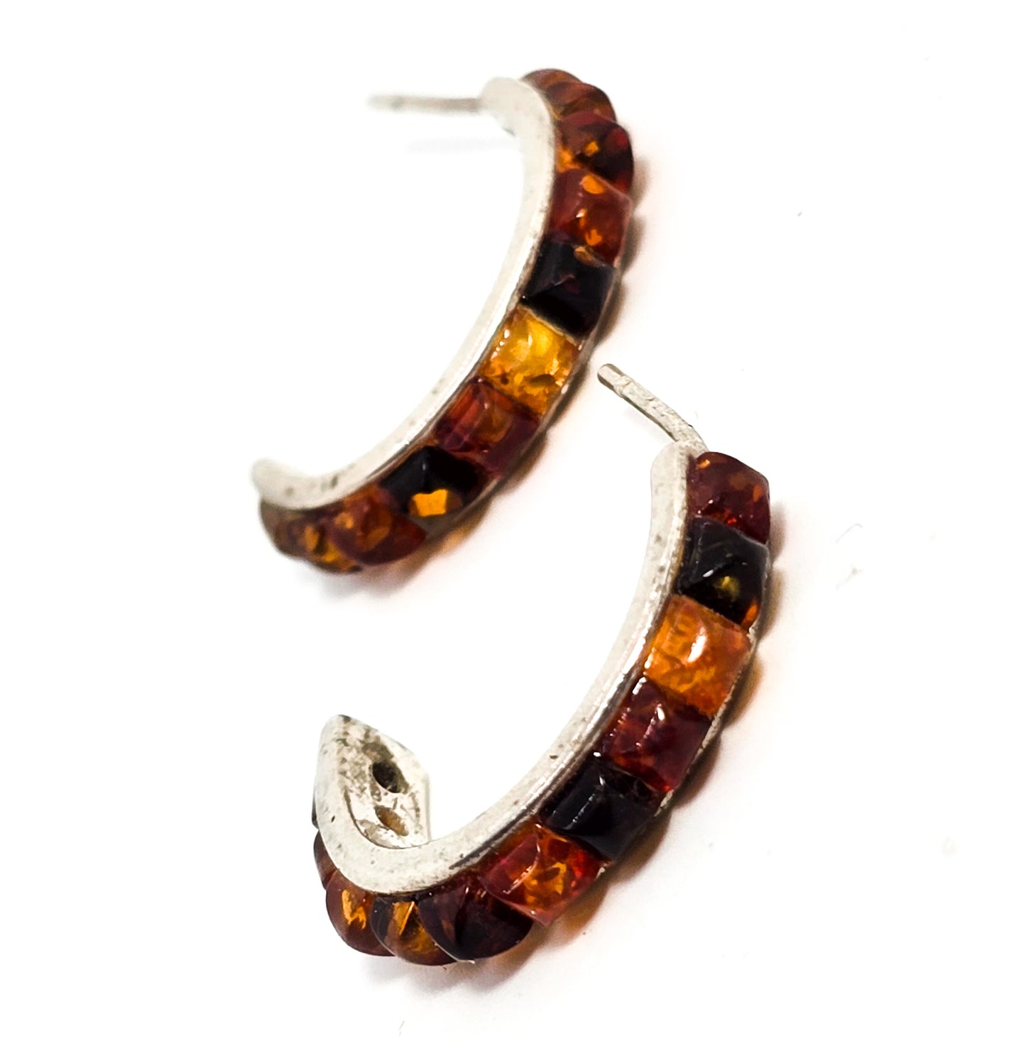 Polish Baltic amber dot sterling silver hoop V8 Poland amber post earrings