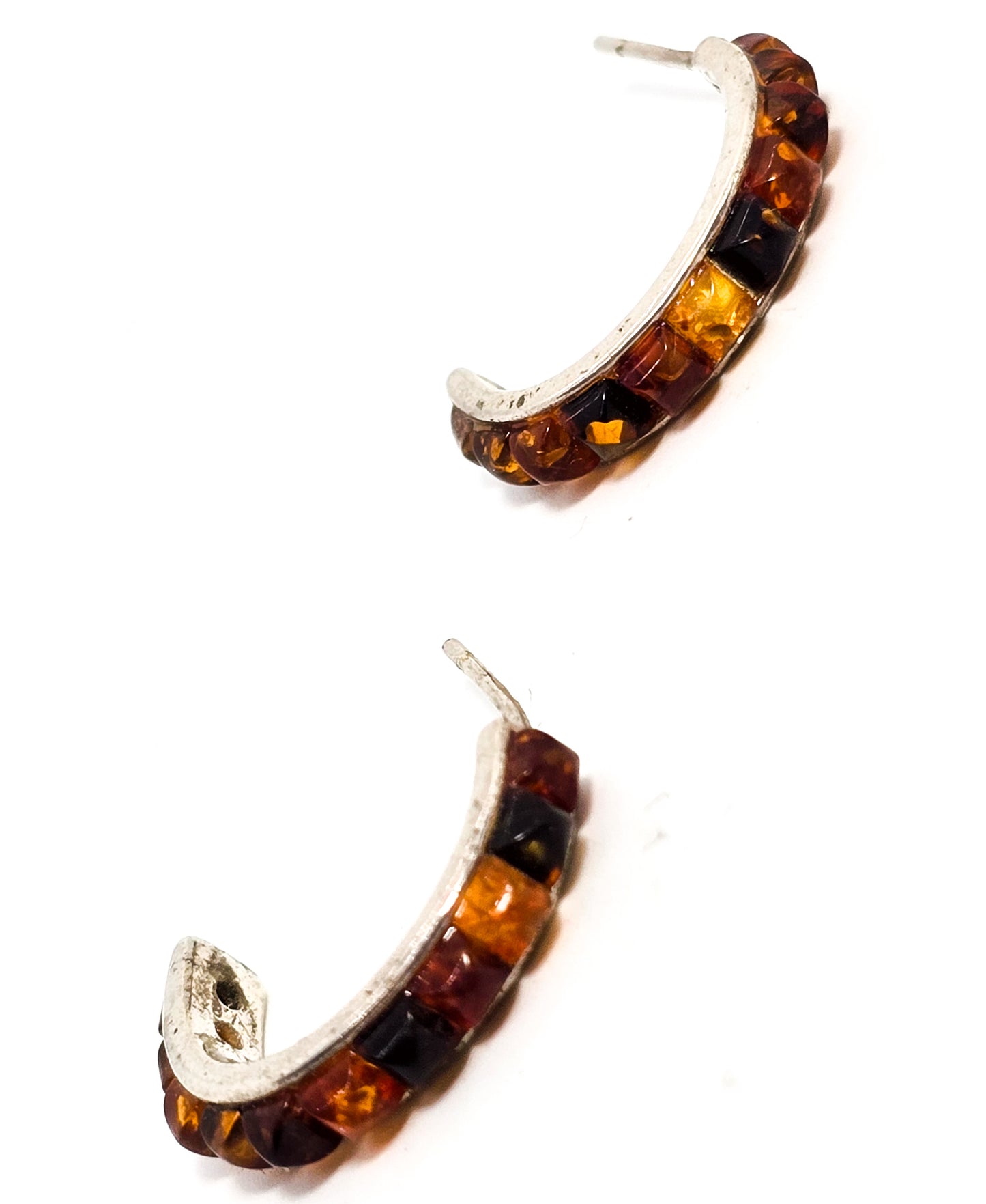 Polish Baltic amber dot sterling silver hoop V8 Poland amber post earrings