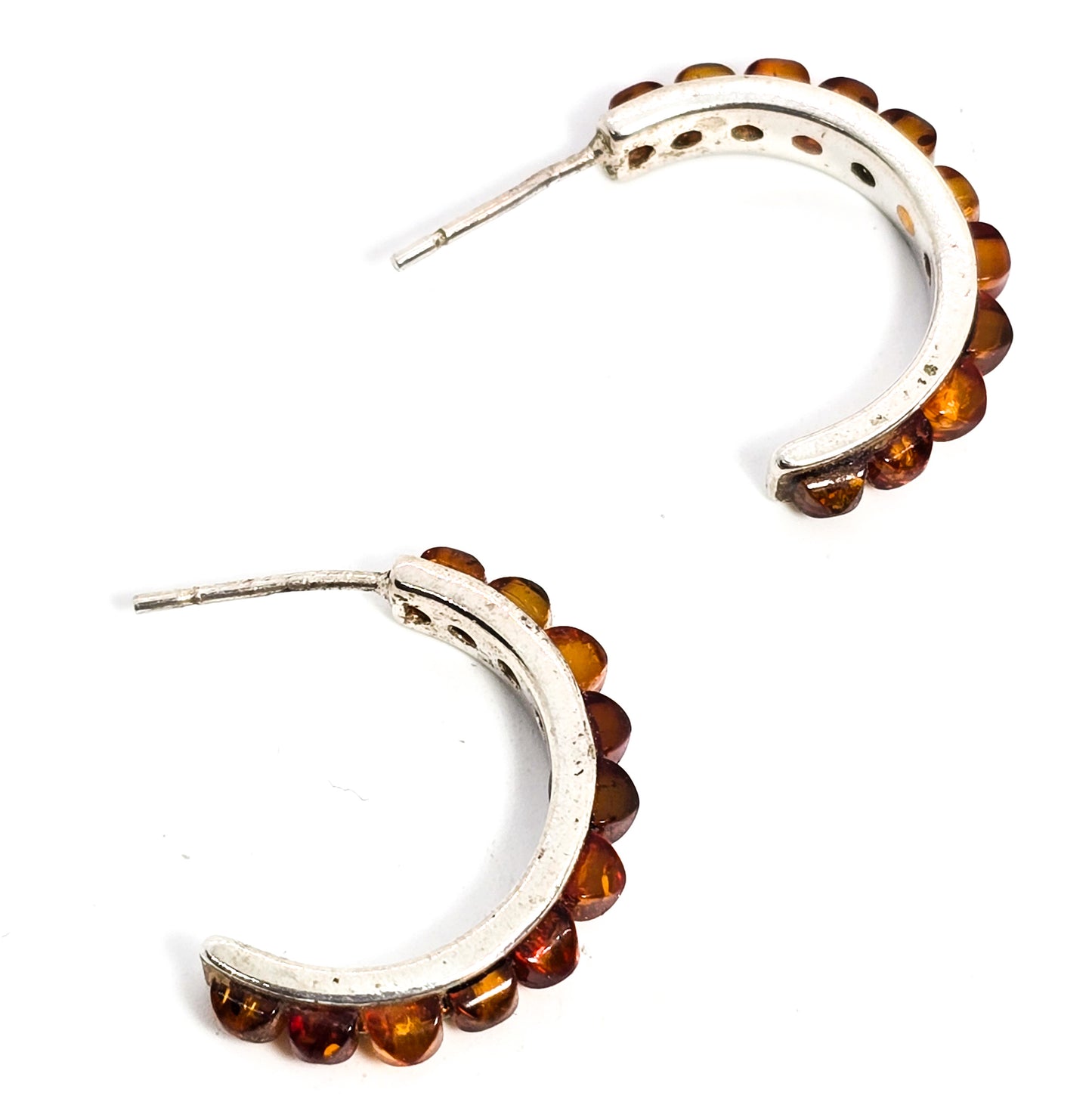 Polish Baltic amber dot sterling silver hoop V8 Poland amber post earrings