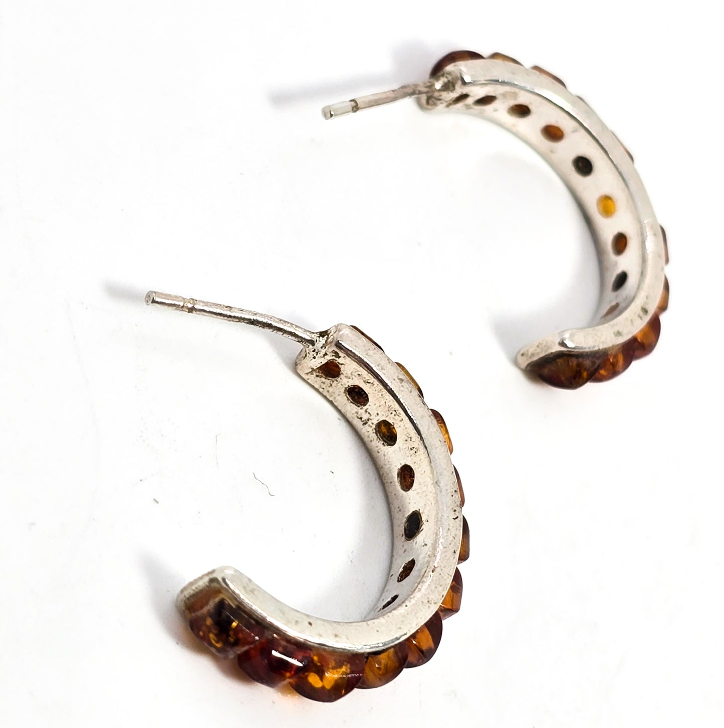Polish Baltic amber dot sterling silver hoop V8 Poland amber post earrings