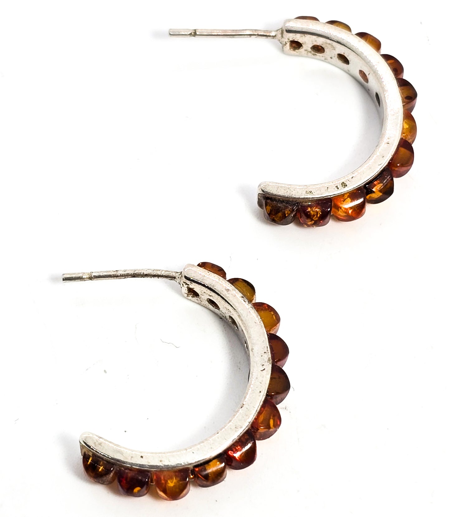 Polish Baltic amber dot sterling silver hoop V8 Poland amber post earrings