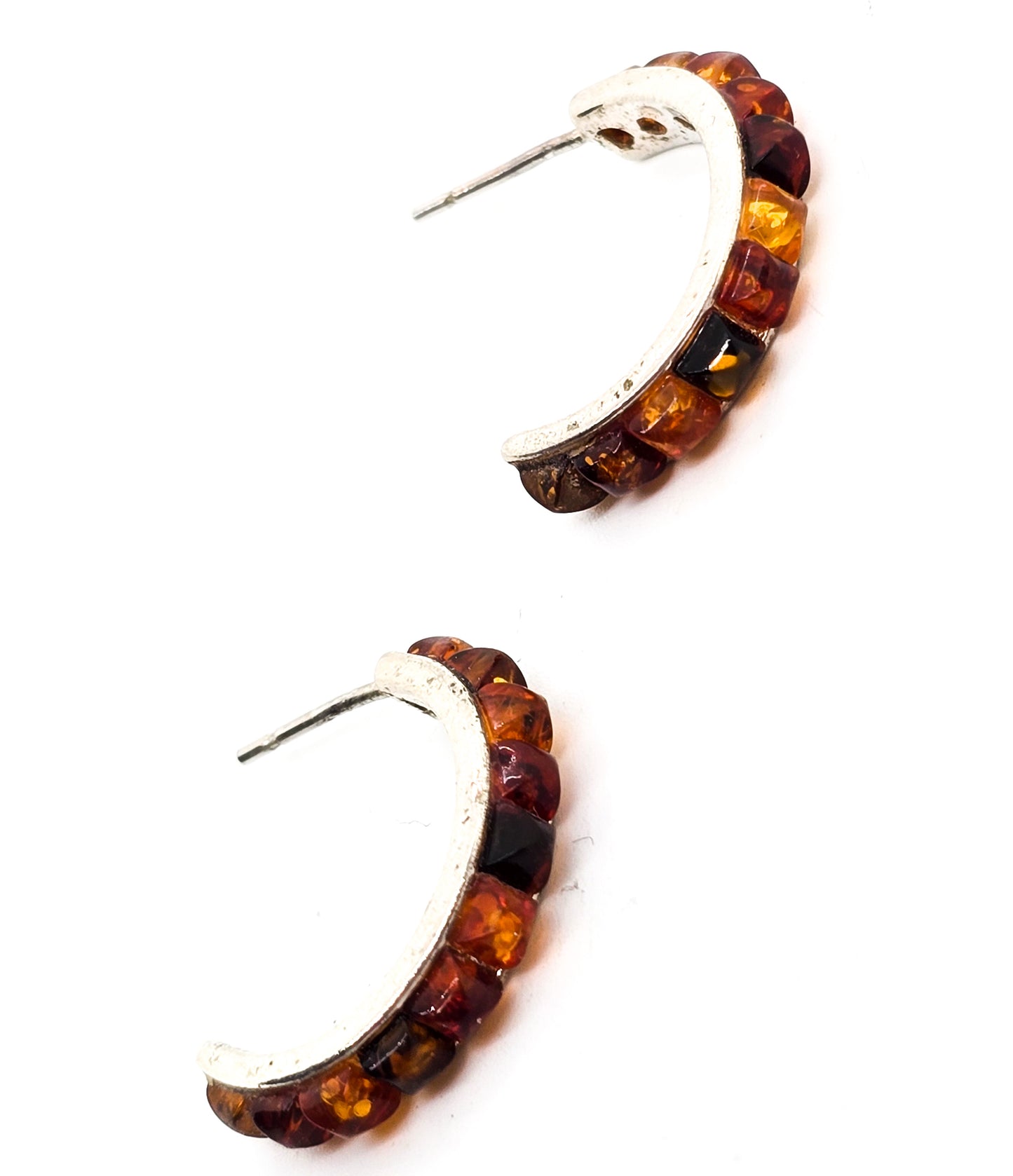 Polish Baltic amber dot sterling silver hoop V8 Poland amber post earrings