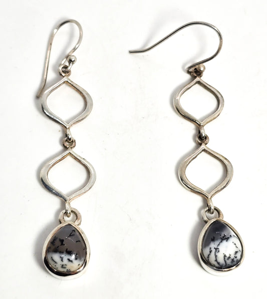 PT Dendritic opal drop articulated pear cut sterling silver drop earrings