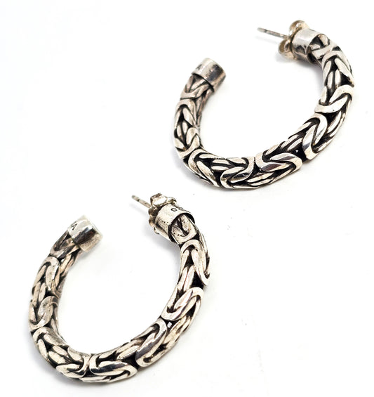 Suarti BA Byzantine chain sterling silver thick post signed hoop earrings B