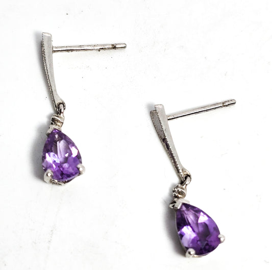 Amethyst pear cut purple gemstone elegant drop dainty sterling silver earrings