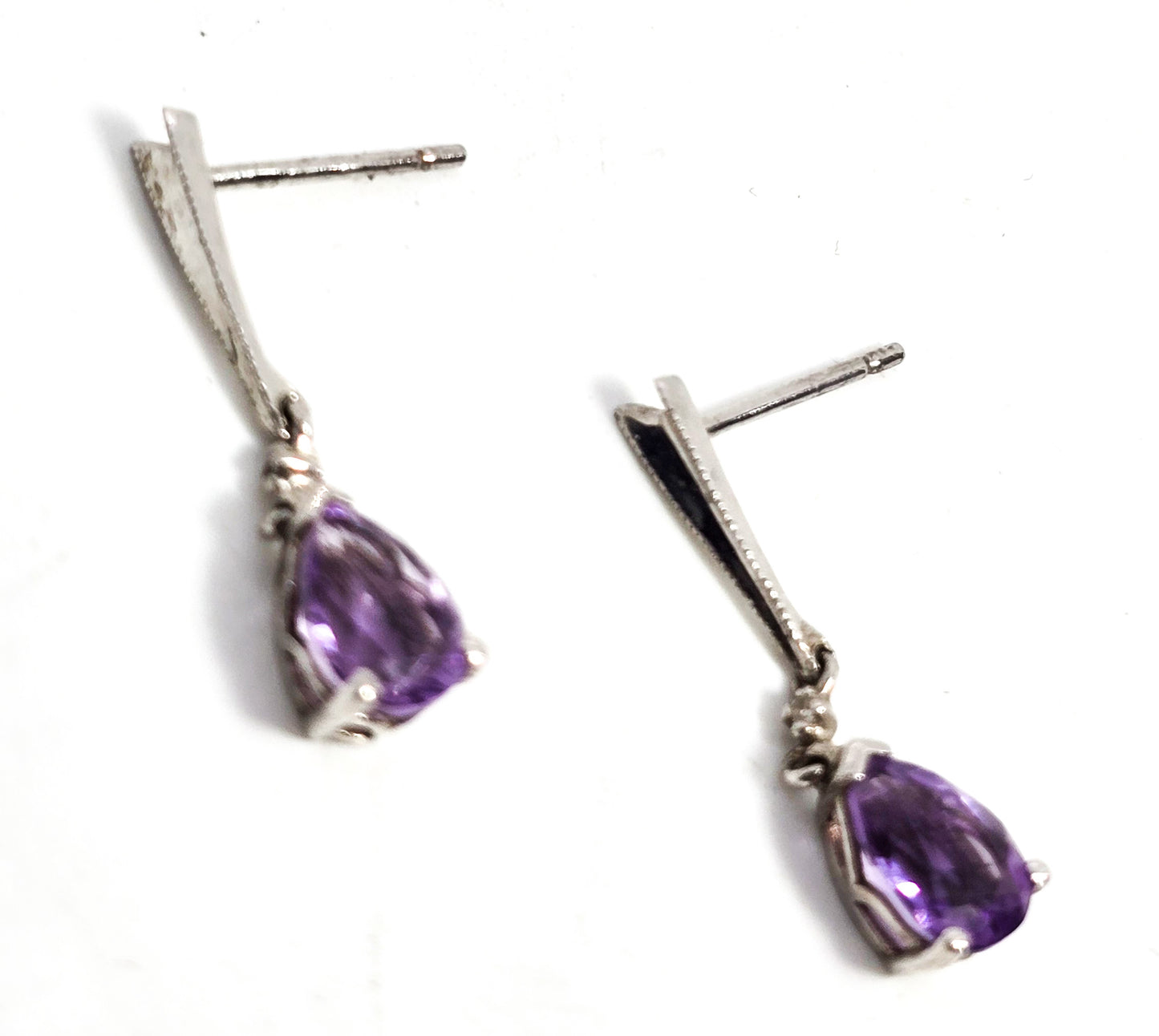 Amethyst pear cut purple gemstone elegant drop dainty sterling silver earrings