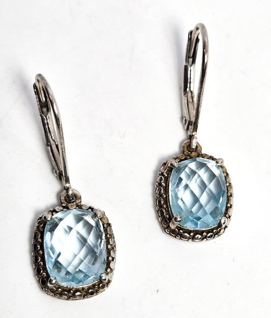 STS Chuck Clemency bright blue topaz sterling silver lever back earrings