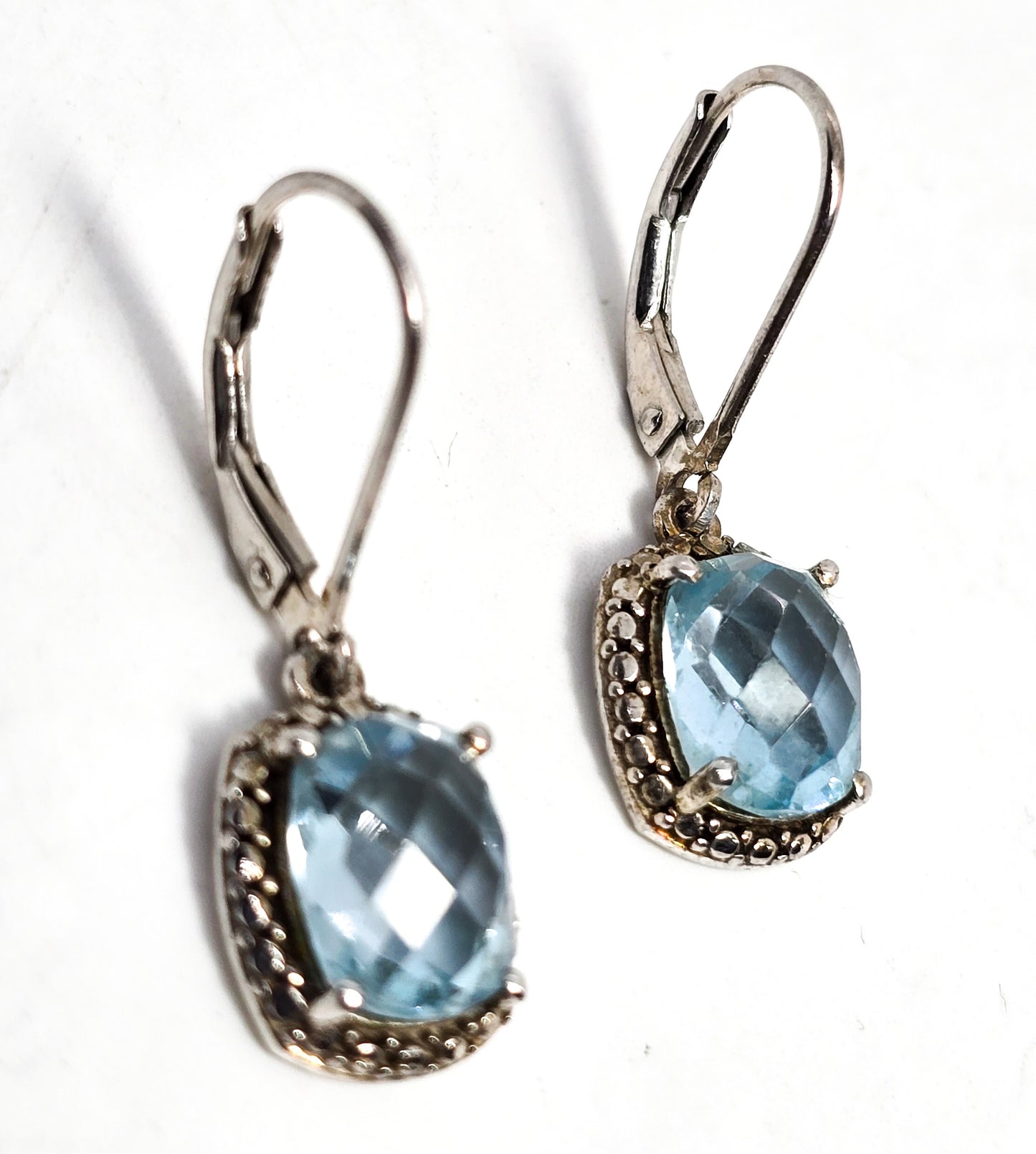 STS Chuck Clemency bright blue topaz sterling silver lever back earrings