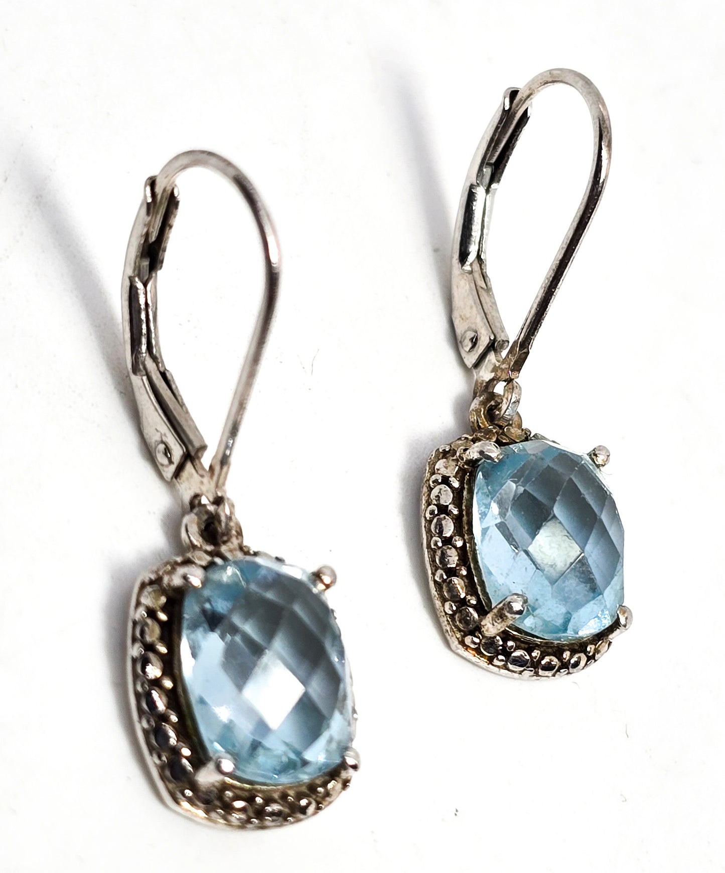 STS Chuck Clemency bright blue topaz sterling silver lever back earrings