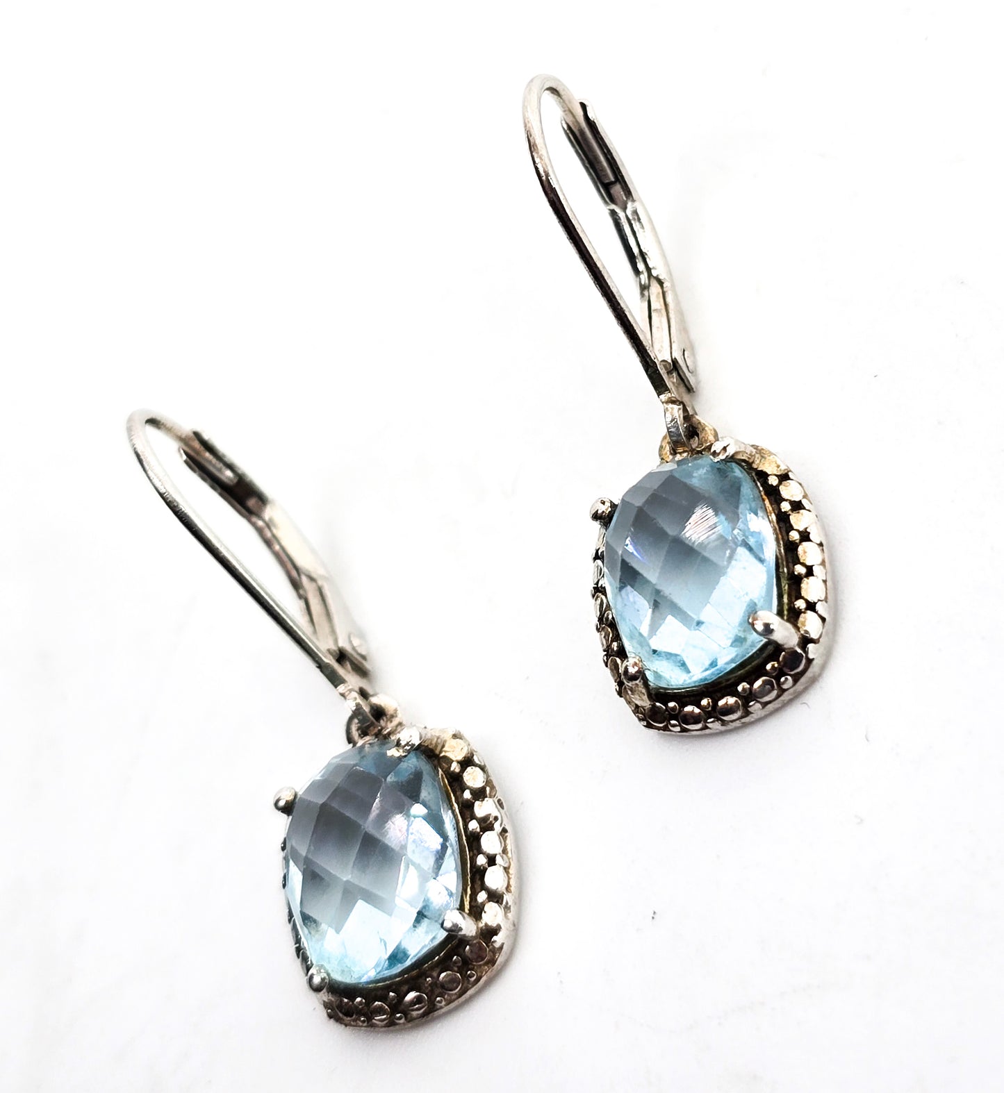 STS Chuck Clemency bright blue topaz sterling silver lever back earrings