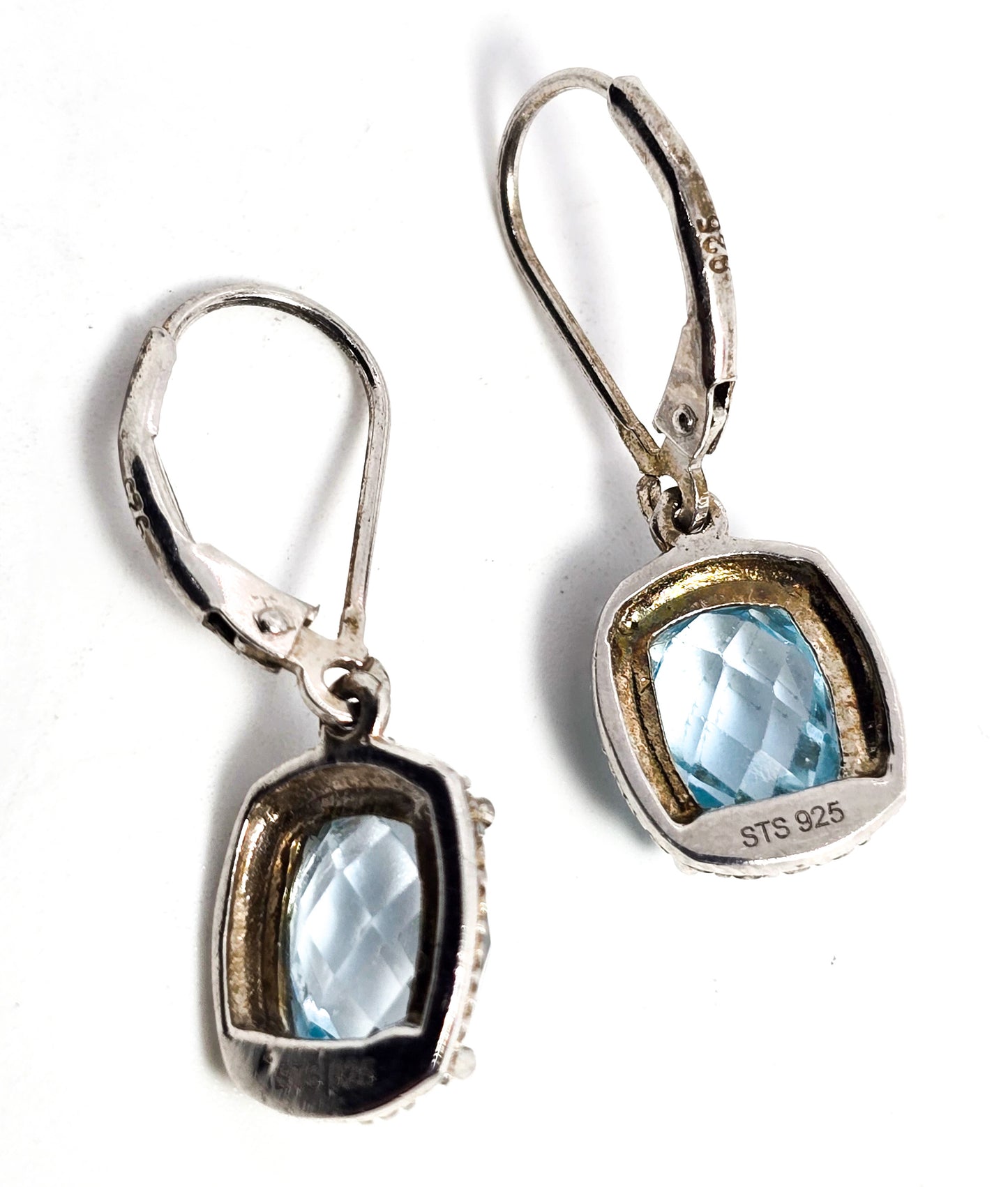 STS Chuck Clemency bright blue topaz sterling silver lever back earrings