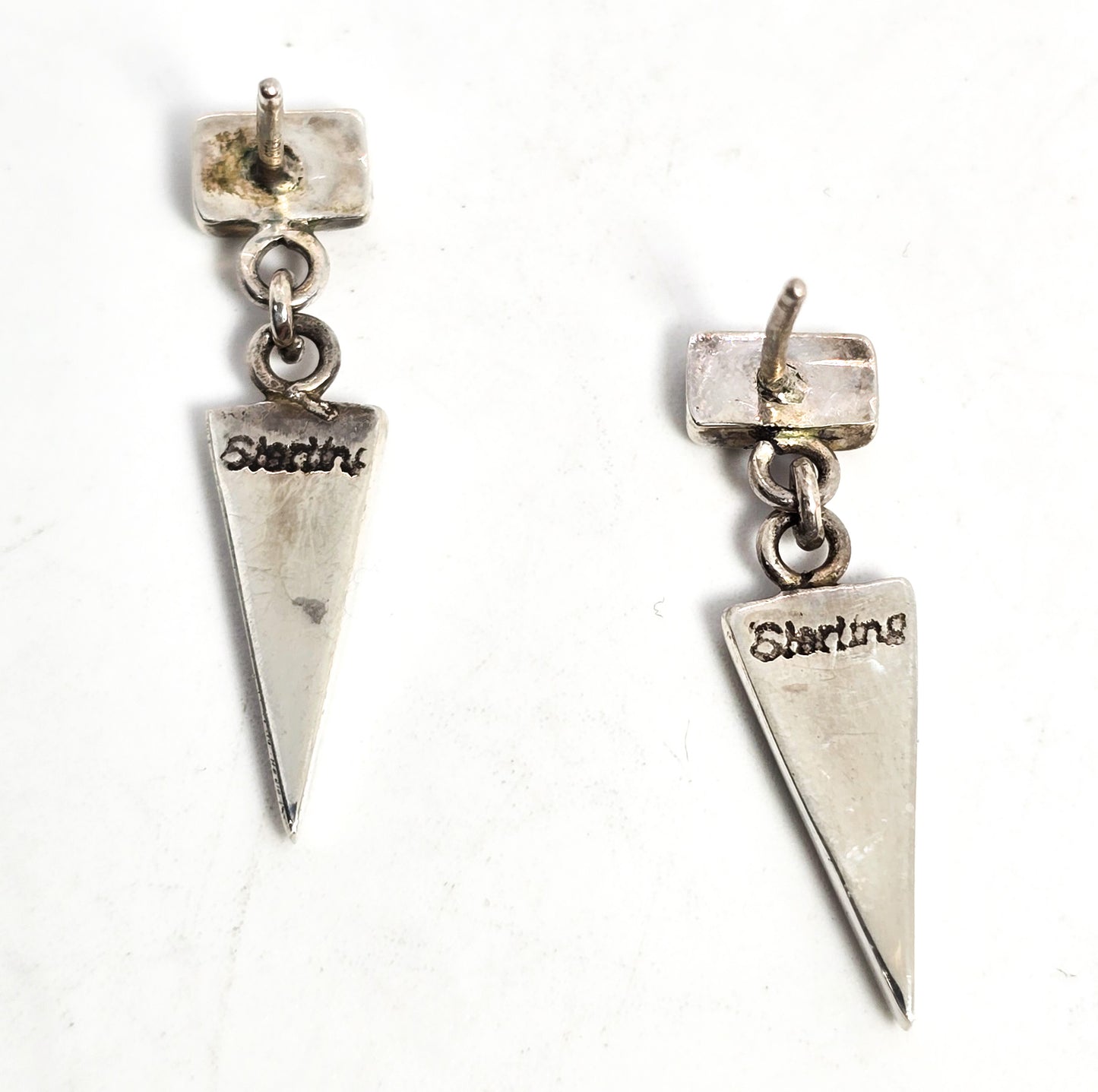 White Fire opal sterling silver inlay vintage Native American Zuni drop earrings