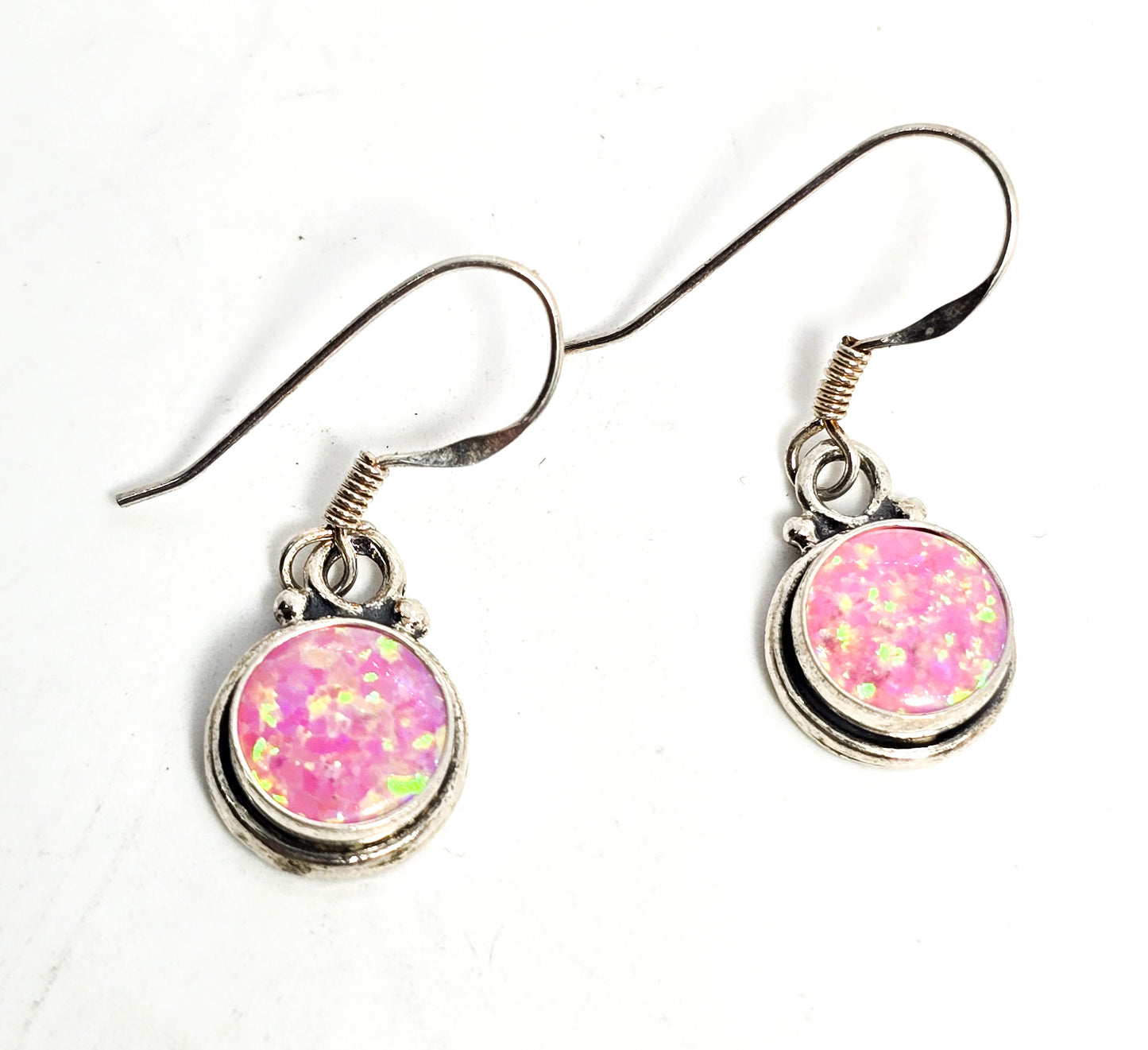 Pink Fire opal gemstone sterling silver drop earrings