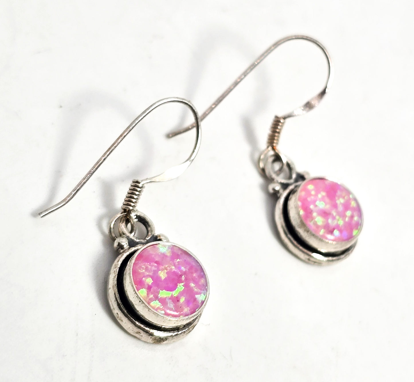 Pink Fire opal gemstone sterling silver drop earrings