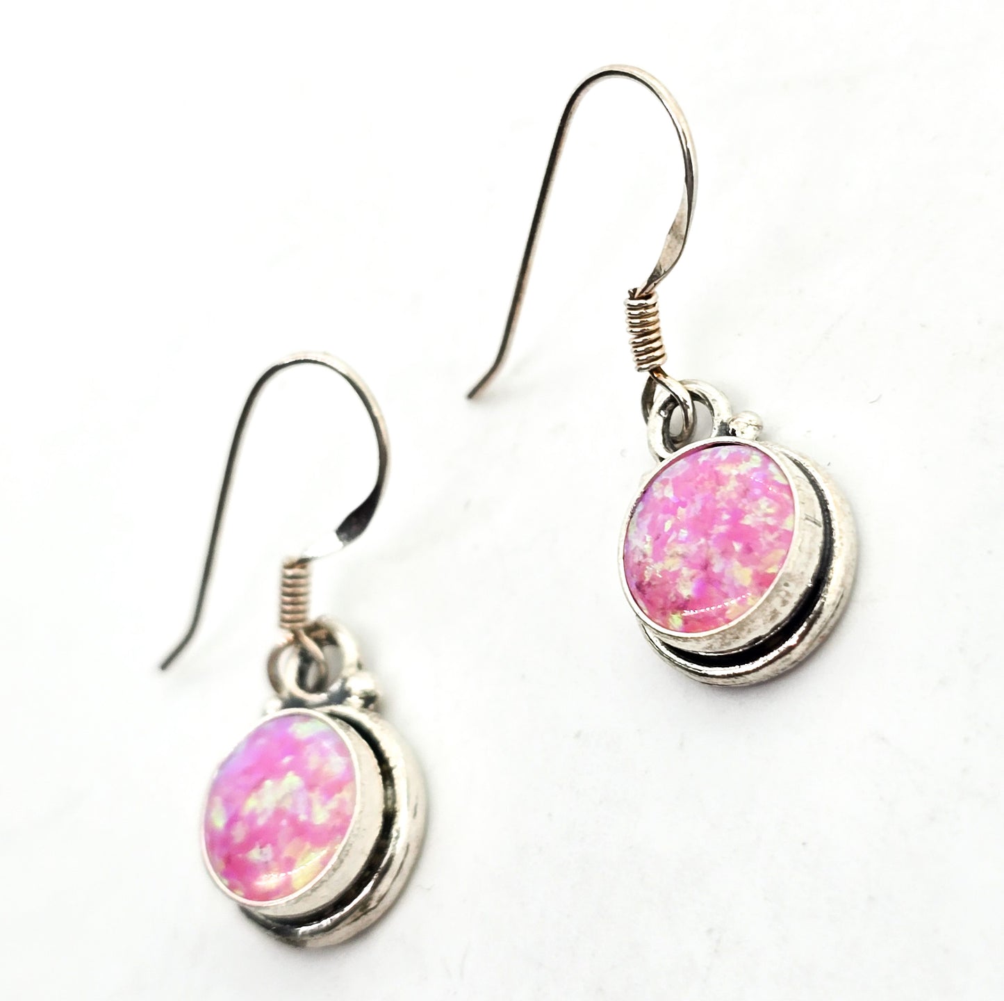 Pink Fire opal gemstone sterling silver drop earrings