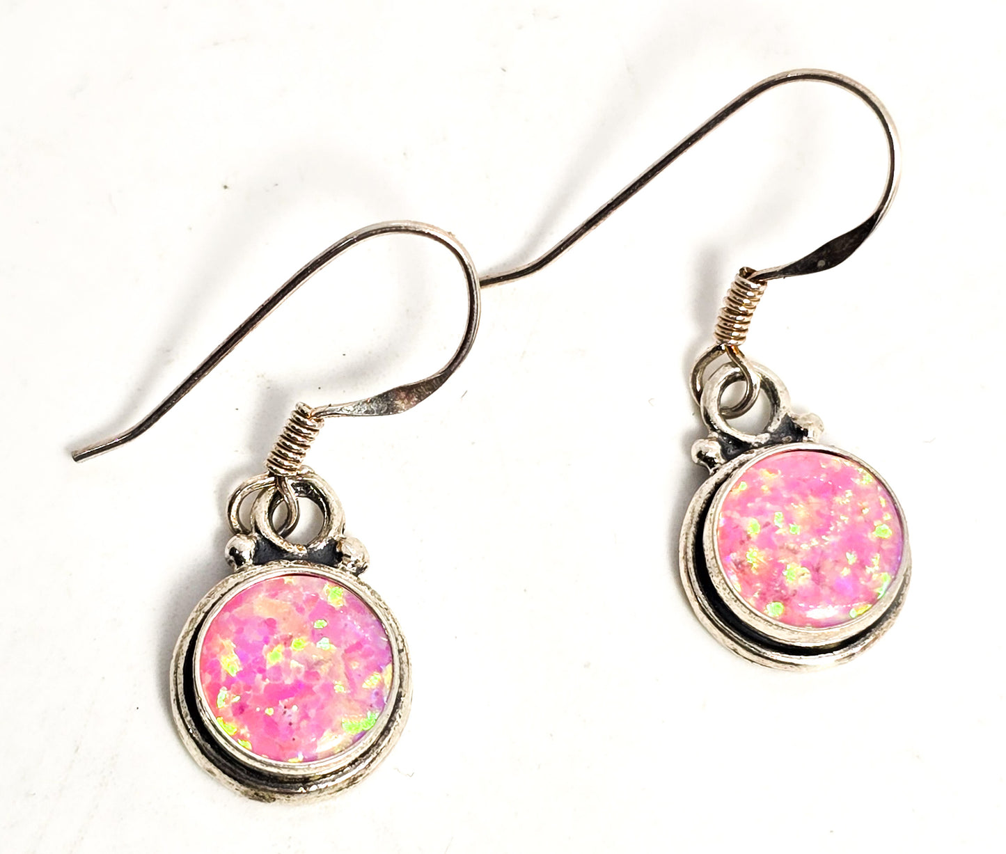 Pink Fire opal gemstone sterling silver drop earrings