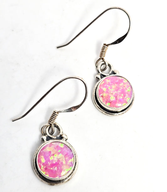 Pink Fire opal gemstone sterling silver drop earrings
