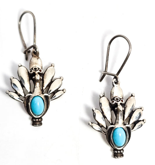 Blue turquoise gemstone peacock vintage Southwestern sterling silver earrings