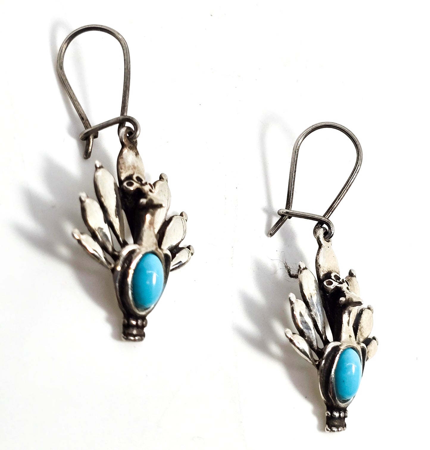 Blue turquoise gemstone peacock vintage Southwestern sterling silver earrings