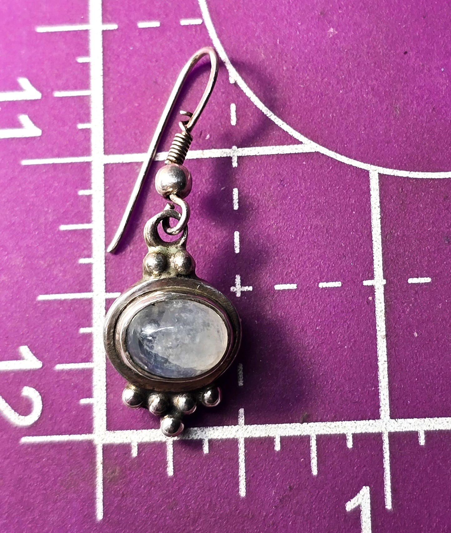 Blue moonstone gemstone tribal Balinese style sterling silver drop earrings