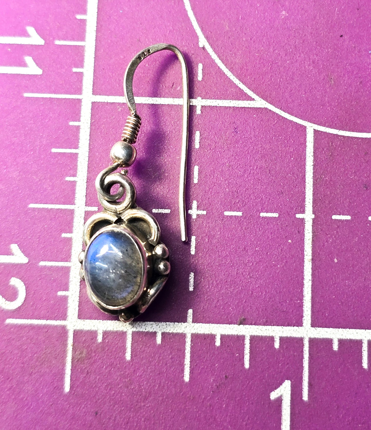 Labradorite gemstone drop Bali Balinese sterling silver vintage earrings