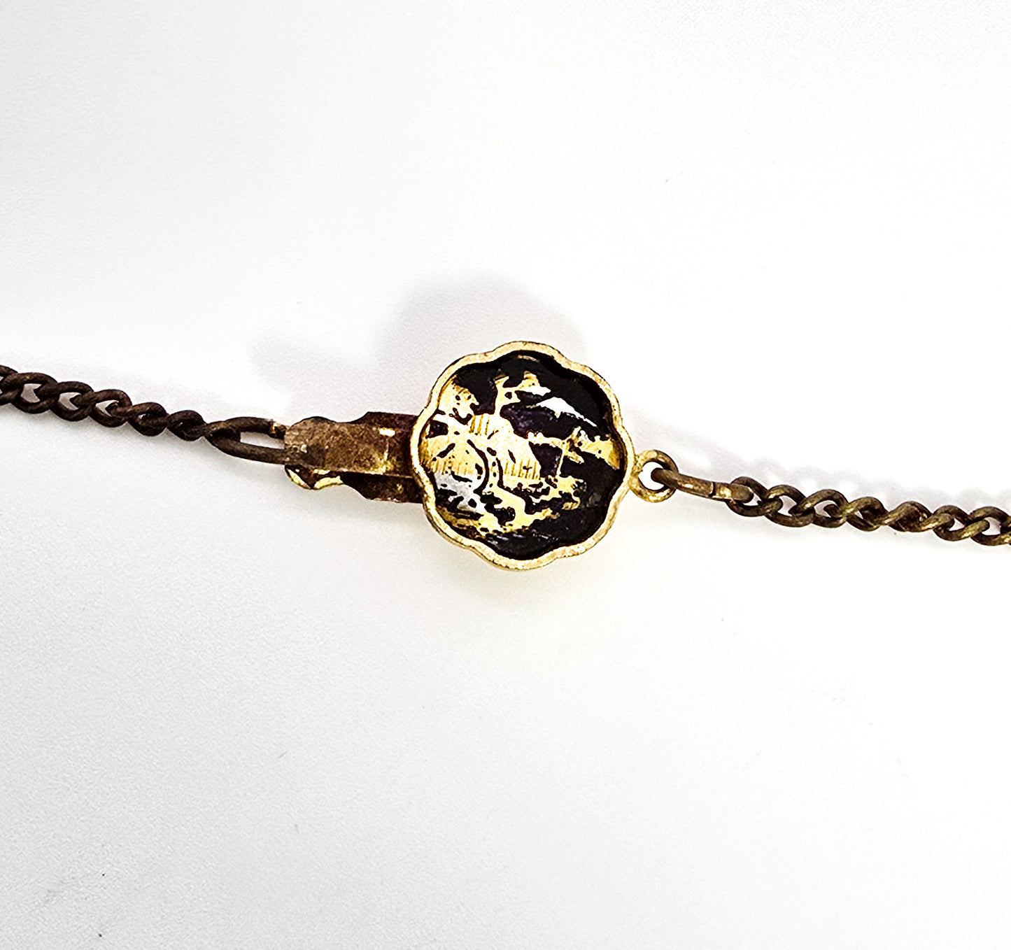 Japanese Damascene fan necklace Amita jewelry Mount Fuji Vintage necklace