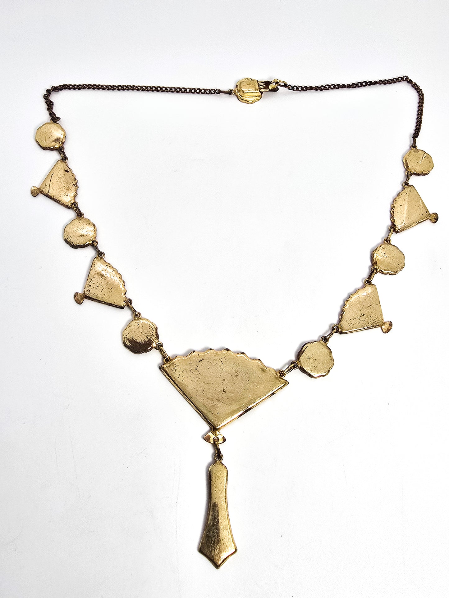 Japanese Damascene fan necklace Amita jewelry Mount Fuji Vintage necklace