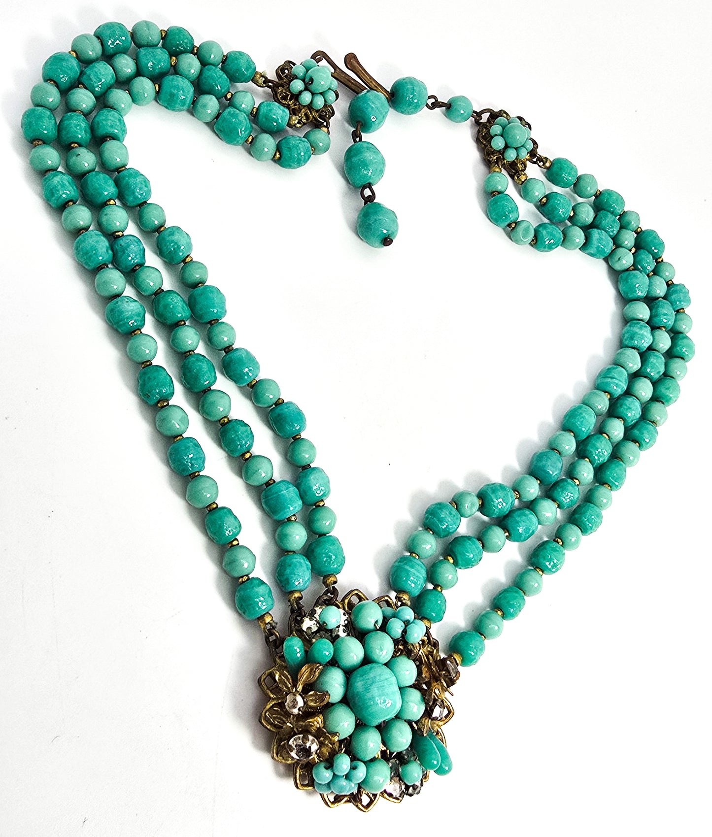 Robert Demario NYC robins egg blue rhinestone three strand vintage necklace