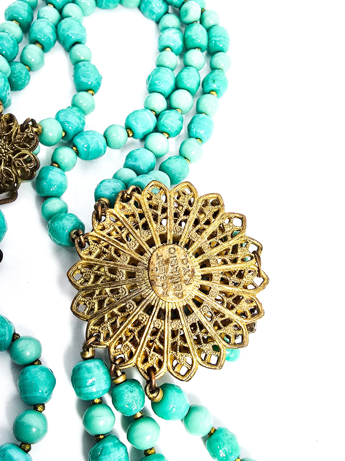 Robert Demario NYC robins egg blue rhinestone three strand vintage necklace
