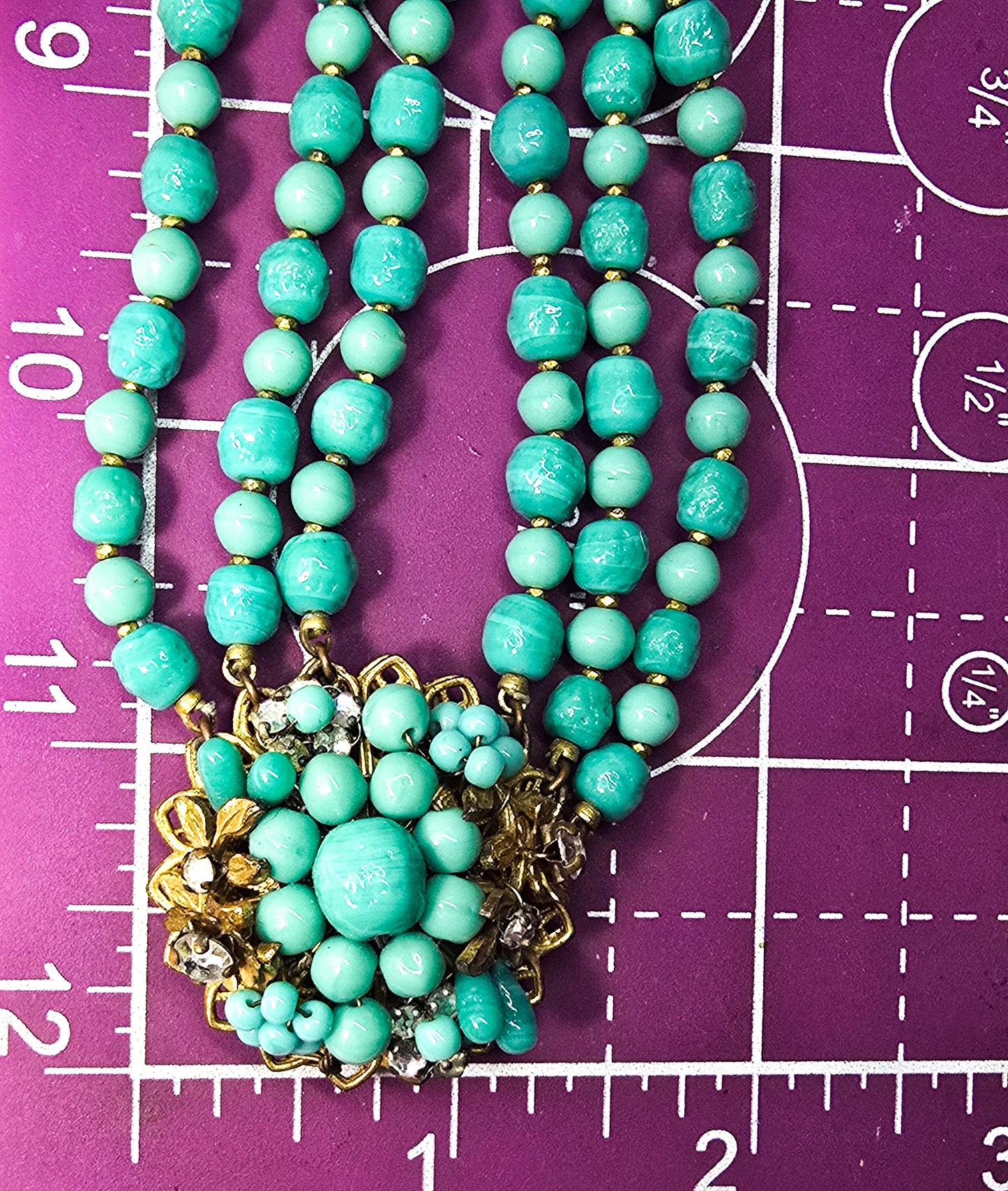 Robert Demario NYC robins egg blue rhinestone three strand vintage necklace
