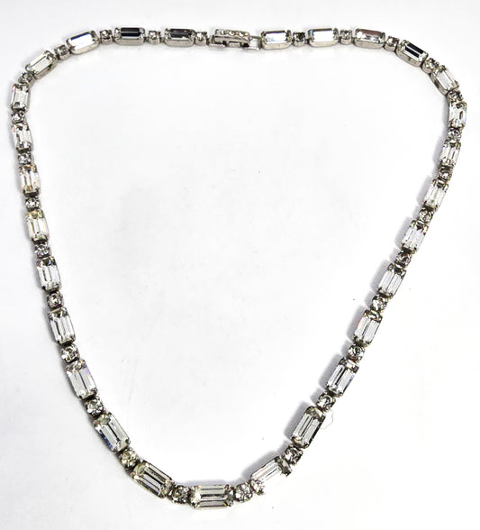 Kramer NY Clear baguette rhinestone vintage mid century choker necklace