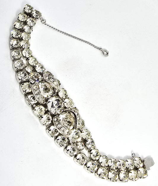 Eisenberg Bow signed mid century clear vintage rhinestone 3D bracelet