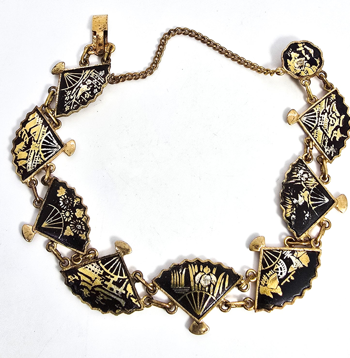 Japanese Damascene fan necklace Amita jewelry Vintage panel bracelet