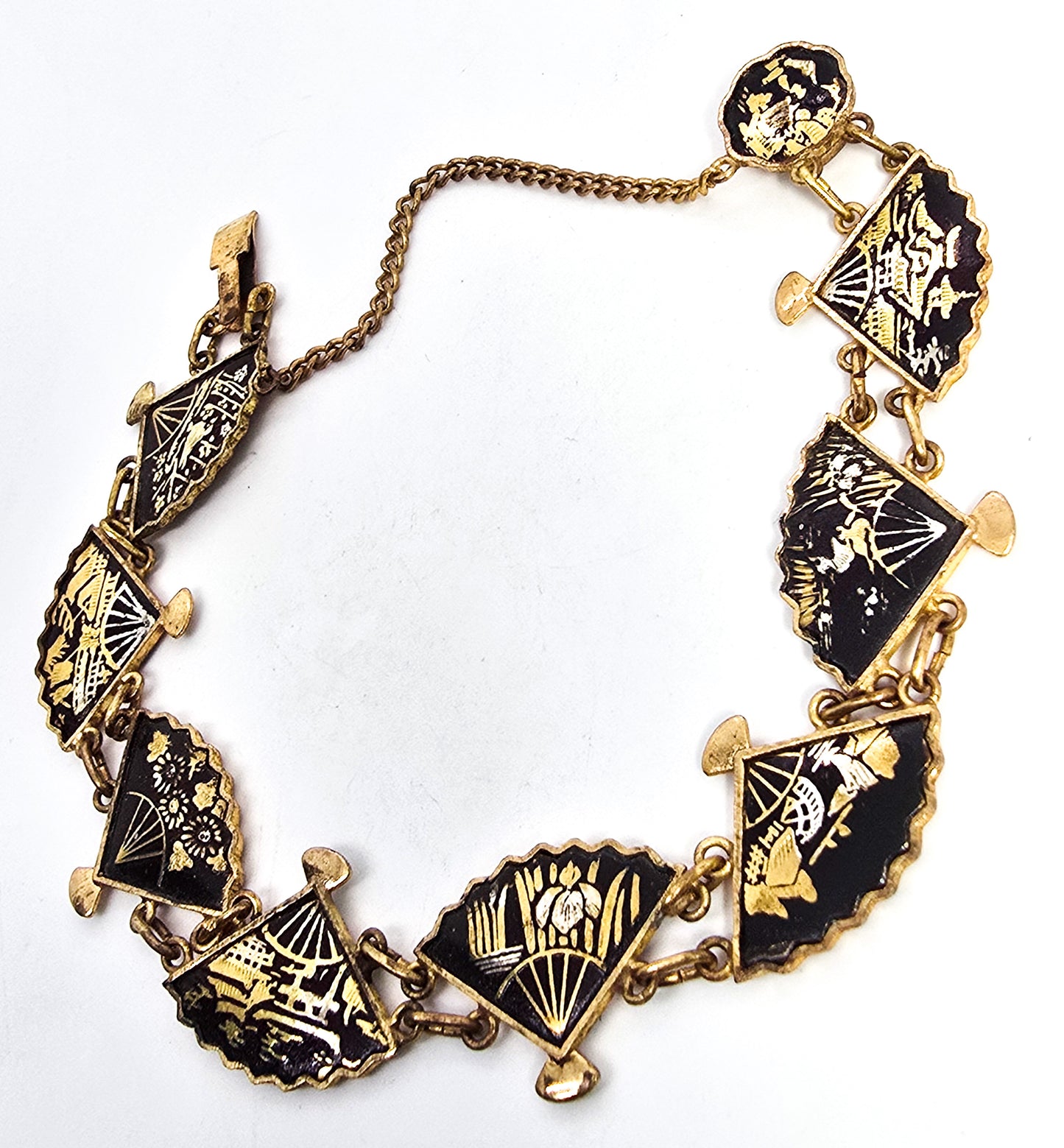 Japanese Damascene fan necklace Amita jewelry Vintage panel bracelet