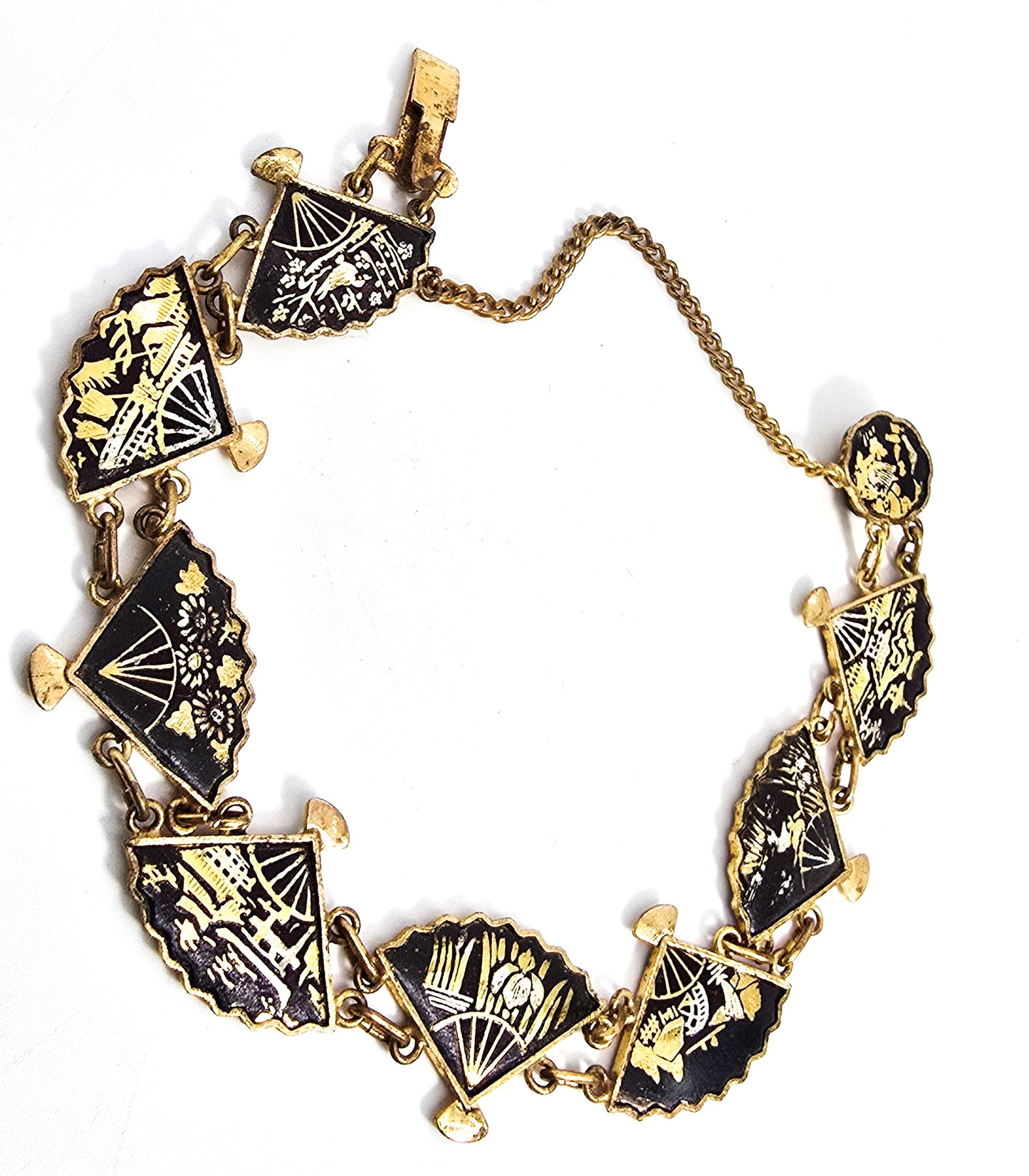 Japanese Damascene fan necklace Amita jewelry Vintage panel bracelet