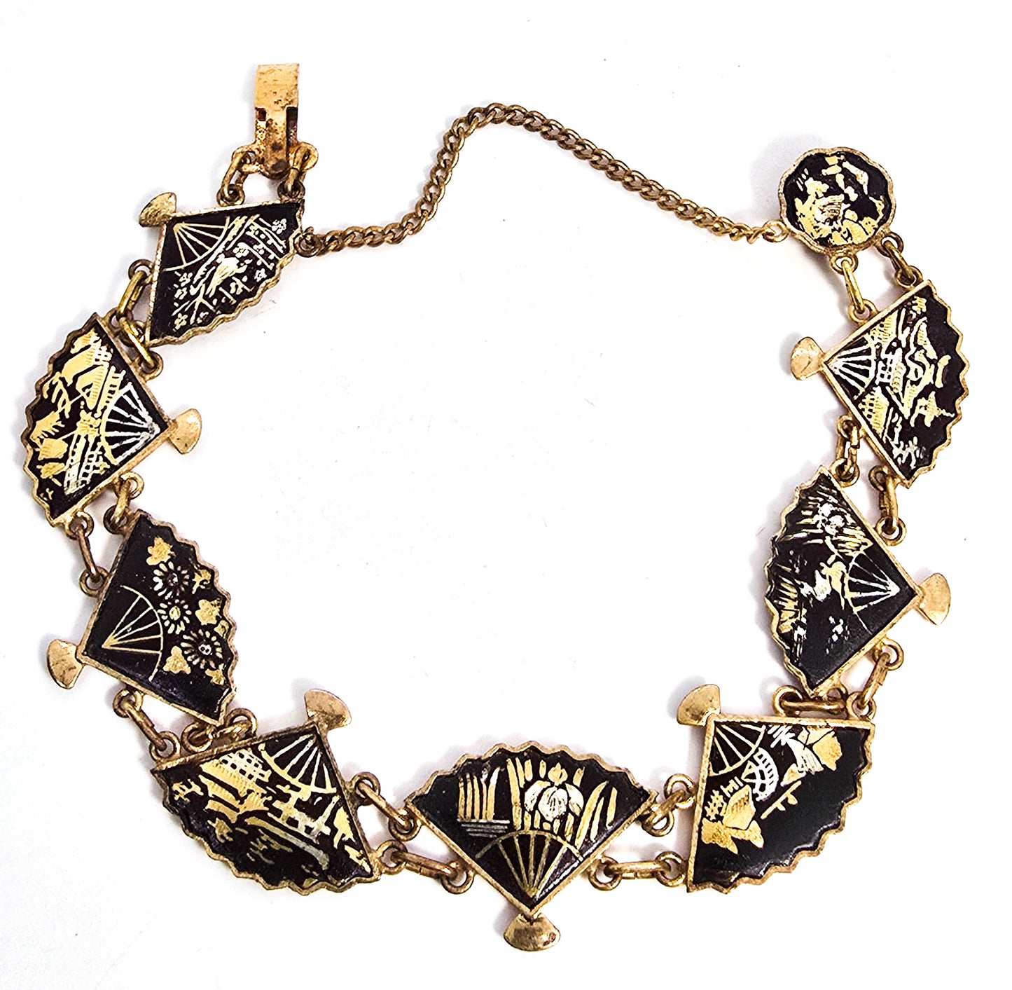 Japanese Damascene fan necklace Amita jewelry Vintage panel bracelet
