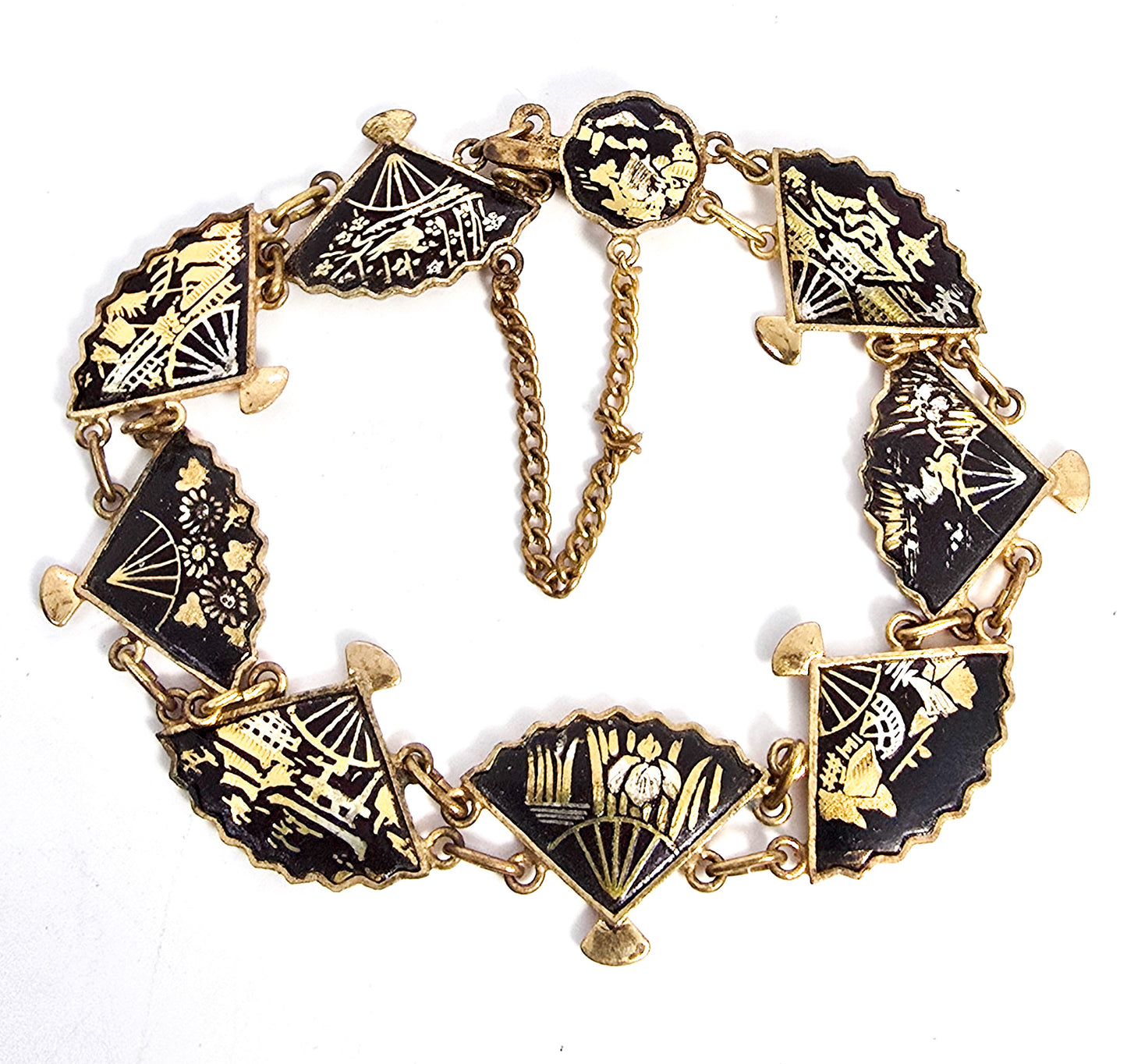 Japanese Damascene fan necklace Amita jewelry Vintage panel bracelet