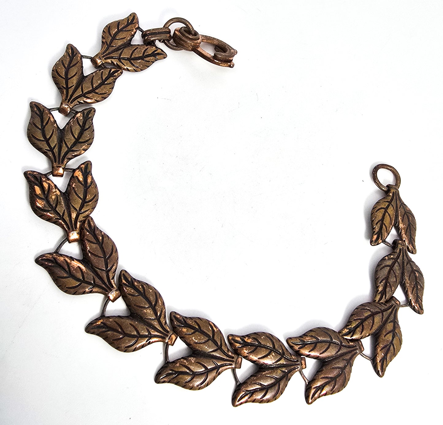 Modernist copper leaf vintage southwestern tennis bracelet sister clasp 8 inches