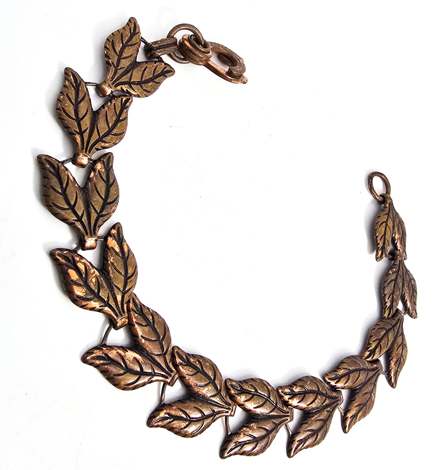Modernist copper leaf vintage southwestern tennis bracelet sister clasp 8 inches